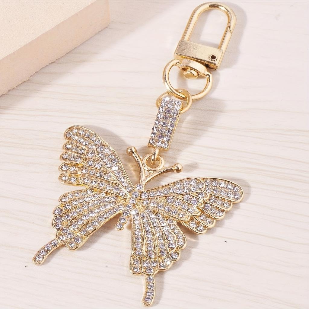 1 bucă breloc cu fluture cu stras strălucitor, drăguț din aliaj de animale, lanț chei inel geantă, farmec pentru chei de mașină, pandantiv, accesorii pentru căști pentru căști