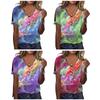 Women Colourful Tie-dye T-shirt Casual V-neck Top