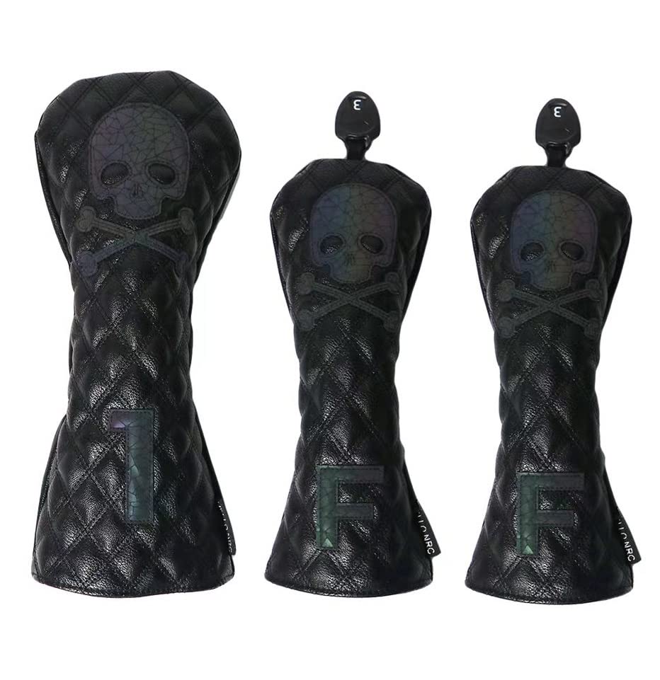 

Golf Head Cover Driver 440cc 460cc Cover Wood Cover Utility UT Cover Set Set Single Laser Skull Waterproof Set x1 FW 4-piece 3-piece (Black 3-piece