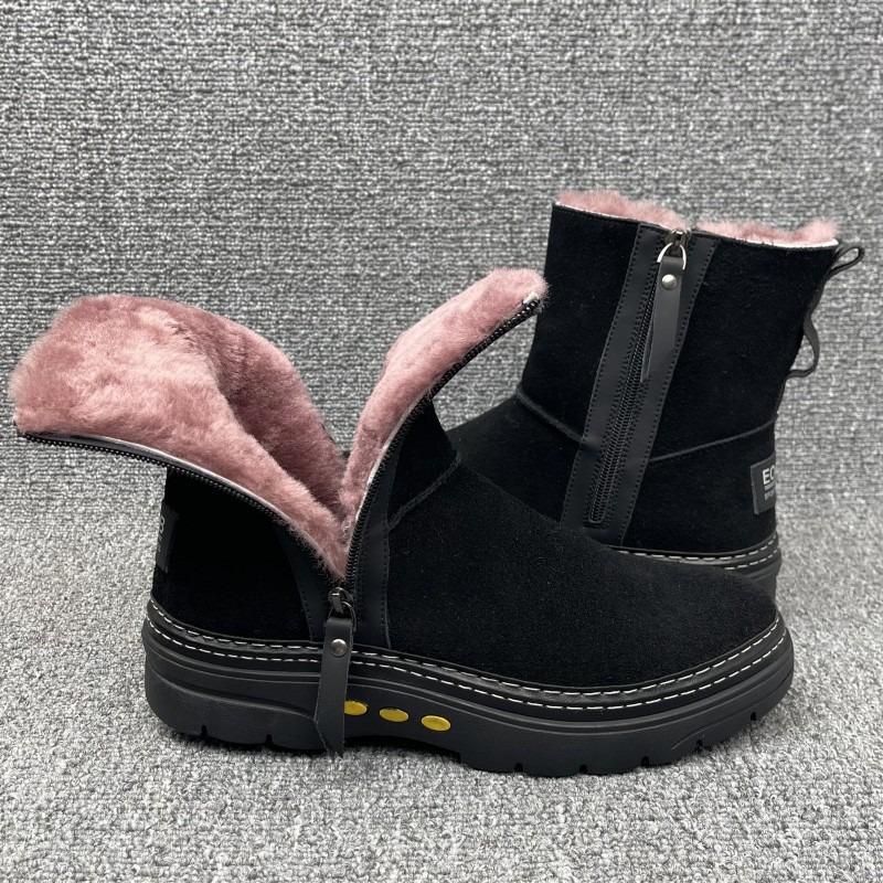 Winter New Wool Men's Snow Boots Genuine Leather Cowhide Velvet Warm Outdoor High Boots Cotton Shoes Men's Trend