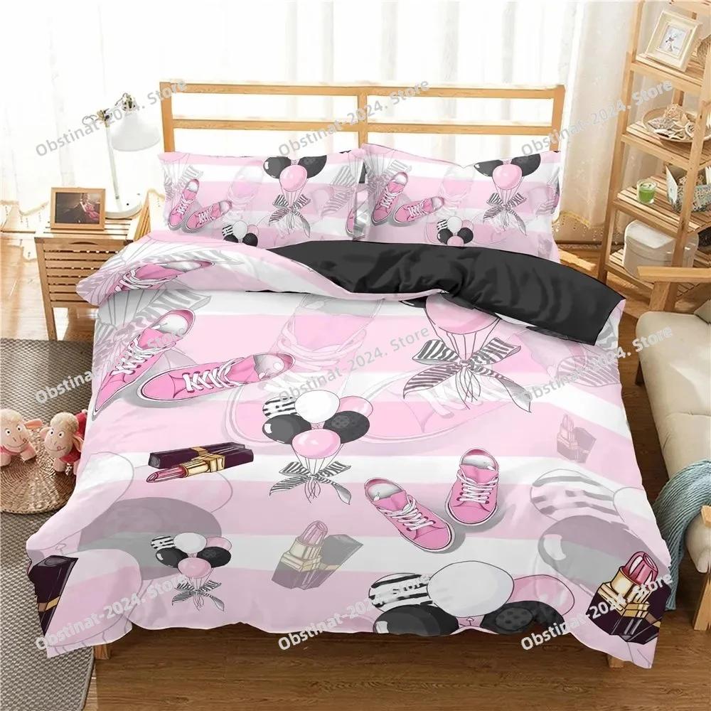 Makeup Lipstick Luxury Bedding Set Cosmetic Pink Duvet Cover Girls Women Polyester Bedding Set Ho