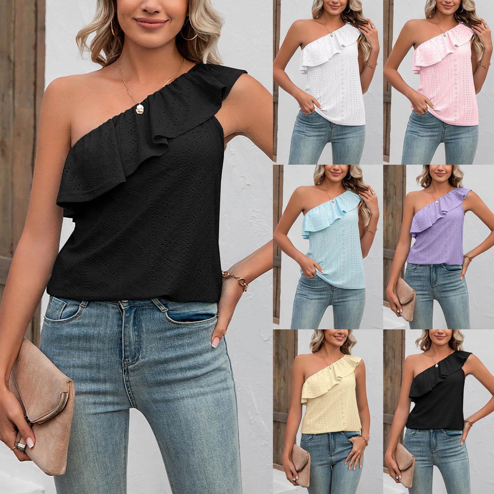 

(Куниде) Женская мода с вырезами и контрастными рюшами, свободный топ без рукавов, майка, летние рубашки, блузки