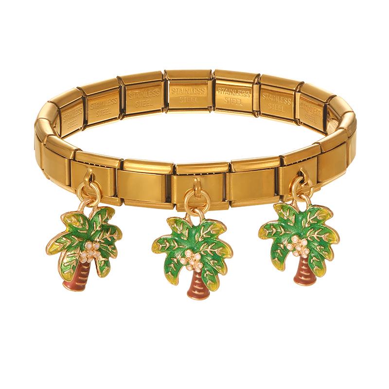 Mixed Color Italian Square Module Christmas Pendant Bracelet Set