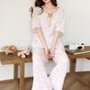 Cotton and silk floral women's new Chinese style pajamas set summer short-sleeved nine-point pants loungewear can be worn outside idyllic style