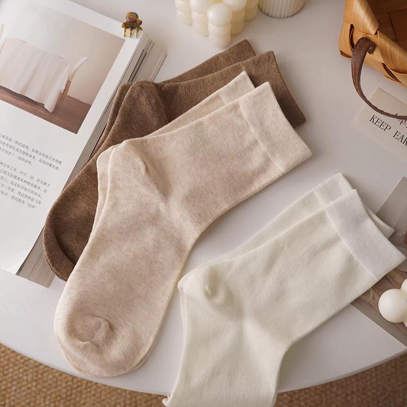 Women's Pure Cotton Breathable Odor-Resistant Mid-Calf Socks - Meilade Versatile All Cotton Loosely Stacked Postpartum Socks.