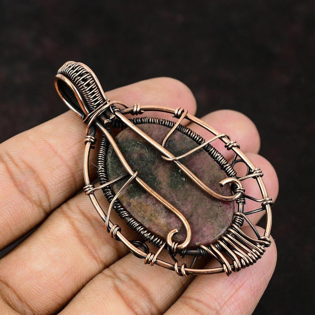 Baum des Lebens Rhodonit Anhänger Edelstein Anhänger Kupferdraht umwickelter Anhänger Designerschmuck Handgefertigter Rhodonit Anhänger Baum des Lebens Schmuck