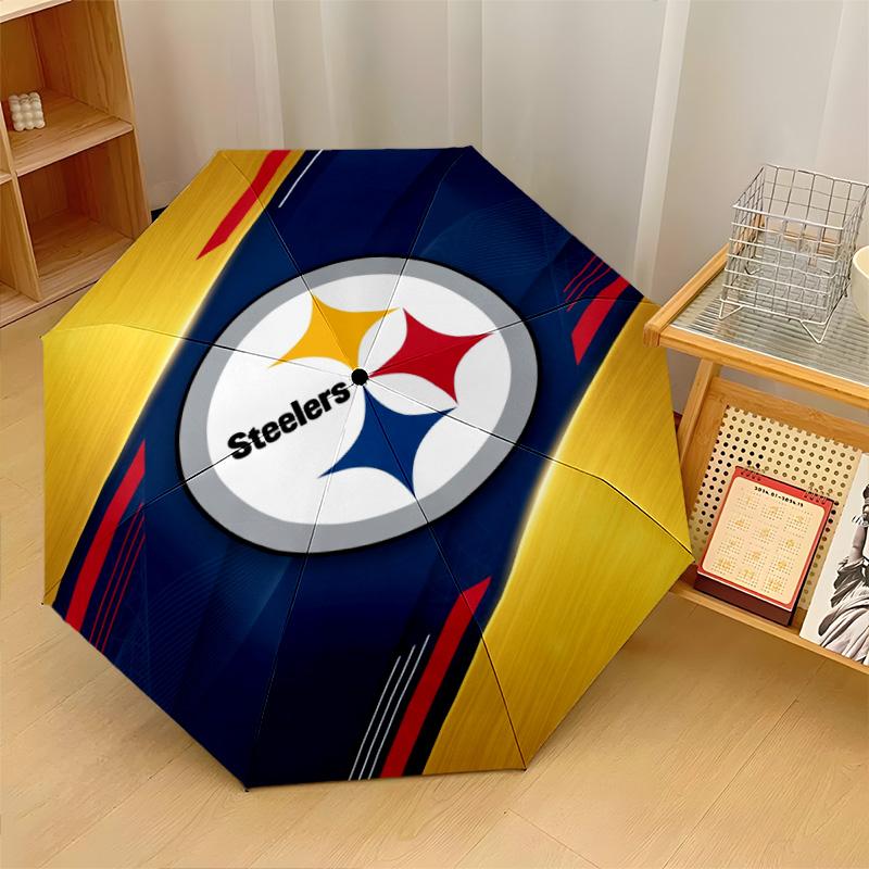 Pittsburgh Steelers Print Auto 8?Ribs Folding Umbrella Wind Resistant Lightweight Automatic Umbrella For Daily Travel