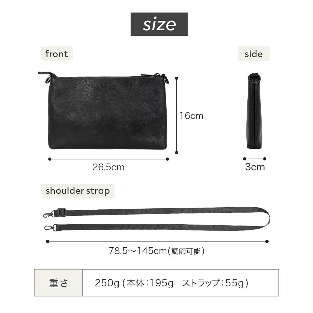 [Dom Teporna] Men's Genuine Leather Italian Leather Sacoche Bag, Slim, Lightweight, Mini Shoulder Bag, Crossbody Bag, Pouch, Stylish, Simple, Black