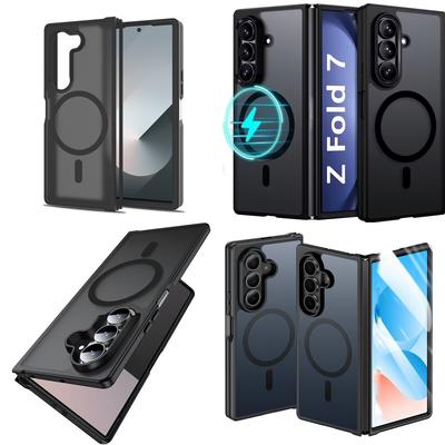 Premium Frosted Magnetic Hinge Built-in Magnetic Ring Folding Phone Case Cover for Galaxy Z Fold 7 6 8 Wide with Magnet Charge