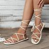 Fashion Sandals Women 2025 Summer New Beach Fashion Sexy Flat Casual Cross-Tie Open Toe Fairy Style Narrow Band Shoes Black Rome Sandals