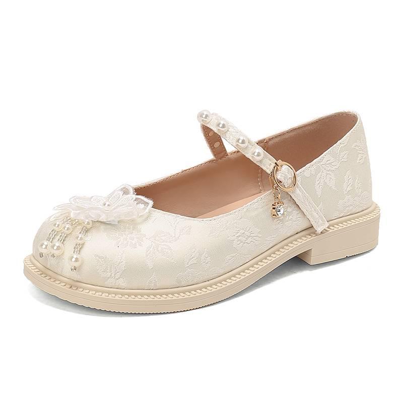 New girls Hanfu shoes comfortable buckle thick-soled medium-soled older children's shoes girls student shoes four seasons wear flower princess shoes