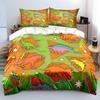 Cartoon Dinosaur Geometric Puzzle Pattern Duvet Cover Set Digital Print Colorful Polyester Bedding with Zipper Closur
