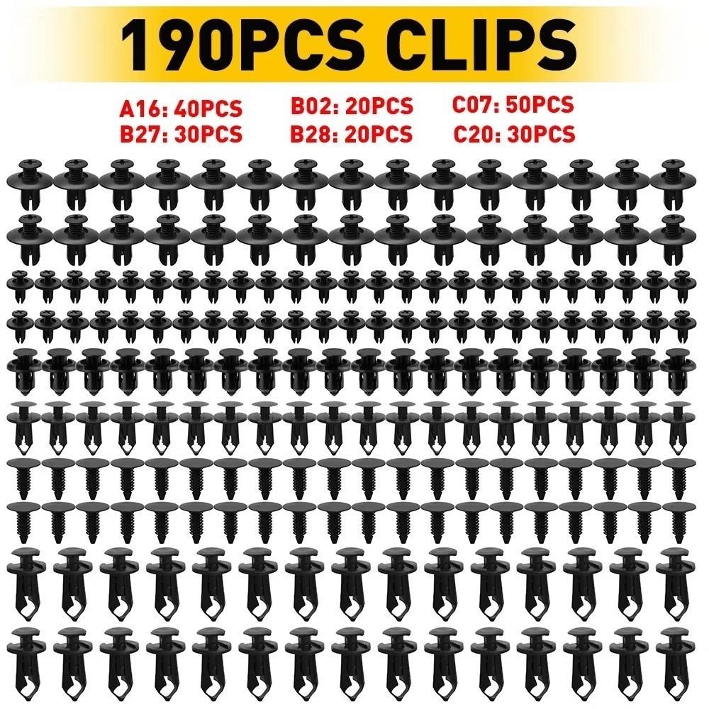 190pcs ABS Car Fastener Clip Kit Universal Car Repair Auto Body Push Retainer Pin Bumper Door Trim Panel Retainer Car Supplies