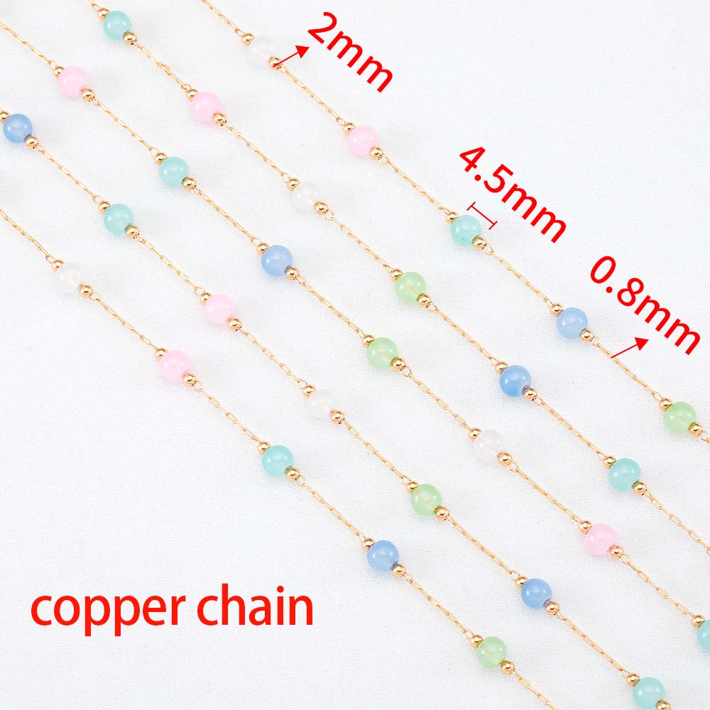 1M Stainless Steel Beaded Chain Elegant White Glass Flat Beads Gold Color Chains for DIY Women Necklace Bracelets Jewelry Making