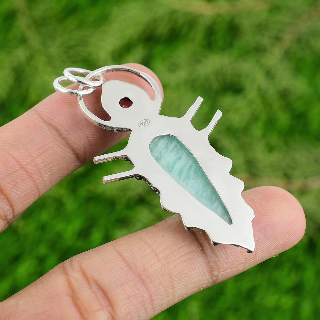 Natural Amazonite Gemstone Pendant Handmade 925 Sterling Silver Indian Jewelry