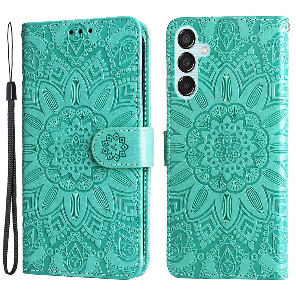 For Samsung Galaxy M15 5G/F15 5G PU Leather Phone Case Imprinted Sunflower Card Holder Stand Phone Cover