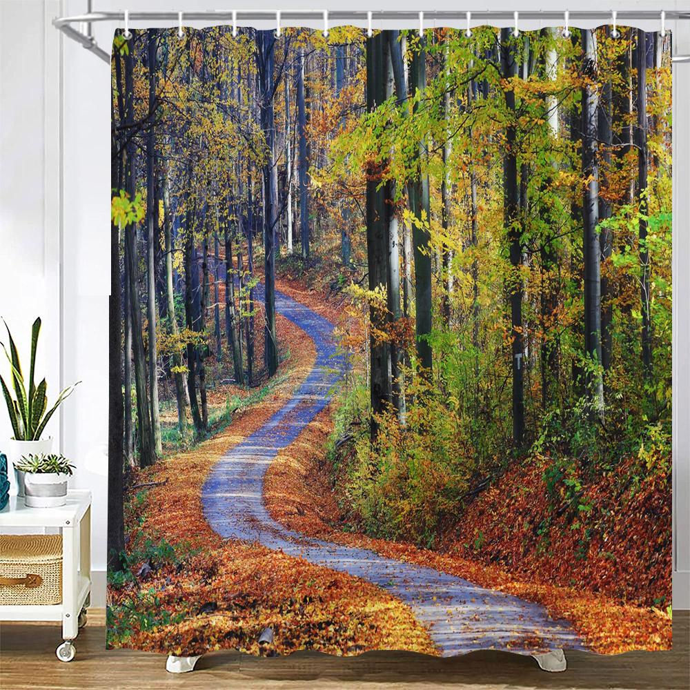 Tropical Rainforest Forest Shower Curtains Bathroom Curtain 3D Natural landscape Fabric Waterproof Bath Curtain with Hooks