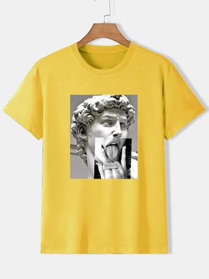Nachahmung von Statuenkunstbildern Druck T-Shirt Herren Lässig Baumwolle Sommer T-Shirt Kleidung Streetwear Hip Hop Street Übergroße T-Shirts