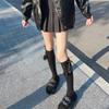 Damen kniehohe Socken Strümpfe Lolitas Schleife Schnürung Wadenstrümpfe Bommel Oberschenkelhohe Strümpfe Süß Niedlich Überknie-Socken
