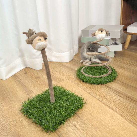 Cat Scratching Toys Spring Teaser Stick with Sound Birds Interactive Cat Toy Bite Resistant Plush Sparrow for Indoor Outdoor