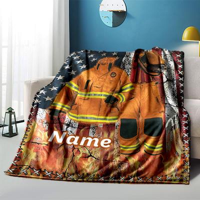 Home Customize Your Name Blankets Firefighter Gear Comfort Softness Lightweight Allseason Multipurpose Blanket For Picnics Sofas Offices Beds Living