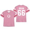 Damen Mode Sportoberteil im Trikot-Stil V-Ausschnitt Kurzarm Lässiger Lockere Passform Sportshirt mit Aufgedrucktem Logo und Ärmelnummern