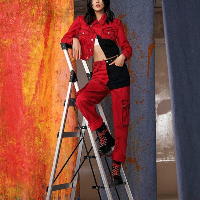 Levis X Feng Chen Wang Lässige Jeansjacke Damenjacken Rot A1054-0000