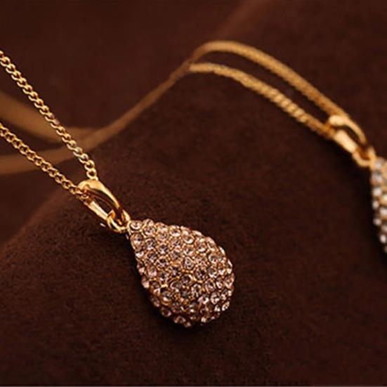 Necklace Shiny Adjustable Women Waterdrop Shape Rhinestone Pendant Chain for Travel Party