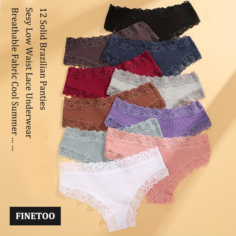 3PCS/Set Women Cotton Panties Floral Lace Brazilian Panties Sexy Low Waist Lingerie Female Soft Underwear Solid T-Back Bikini