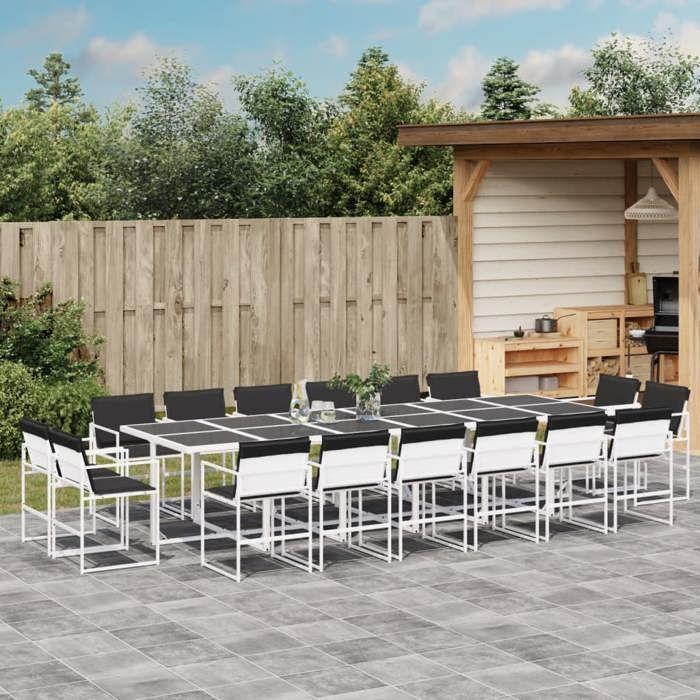 VidaXL Ensemble à manger de jardin avec coussins 17pcs blanc textilène, ensemble à manger d'extérieur, meuble à manger 3295112