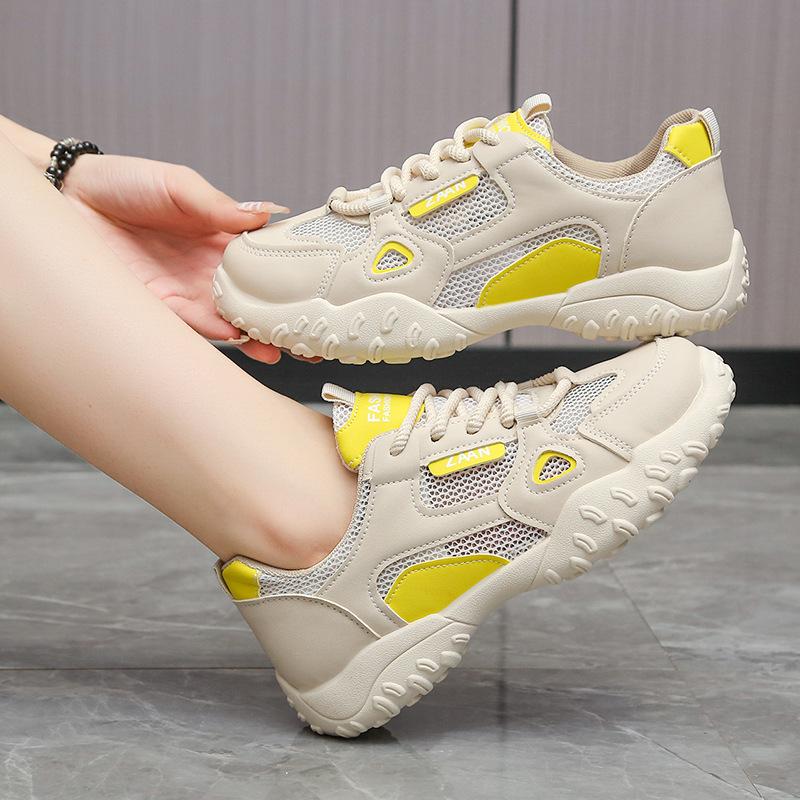 

Корейская версия сетчатых дышащих спортивных туфель женские 2025 лето новые универсальные цветные шнуровка низкий верх повседневная обувь верхняя одежда 40 жёлтый