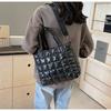 Internet Celebrity Cotton Quilted Padded Women's Handbags Nylon Solid Color Grid Female Shoulder Crossbody Bags Large Capacity Ladies Tote Bag Satchel
