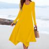 Women's Casual Fashion Round Neck Long Sleeve Solid Color Irregular Hem Midi Dress