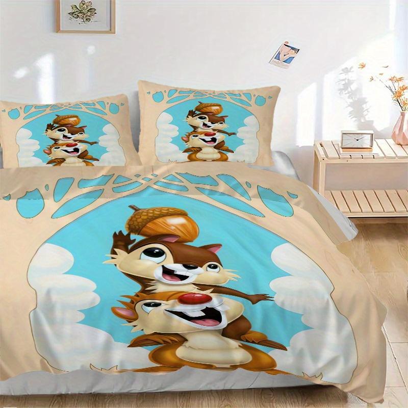 

3pcs Chip & Dale Acorn Adventure Quilt Cover Set - Soft & Comfortable Polyester Fabric, All-Season Breathable Comforter Set For 1 Quilt Cover & 2 135x200cm