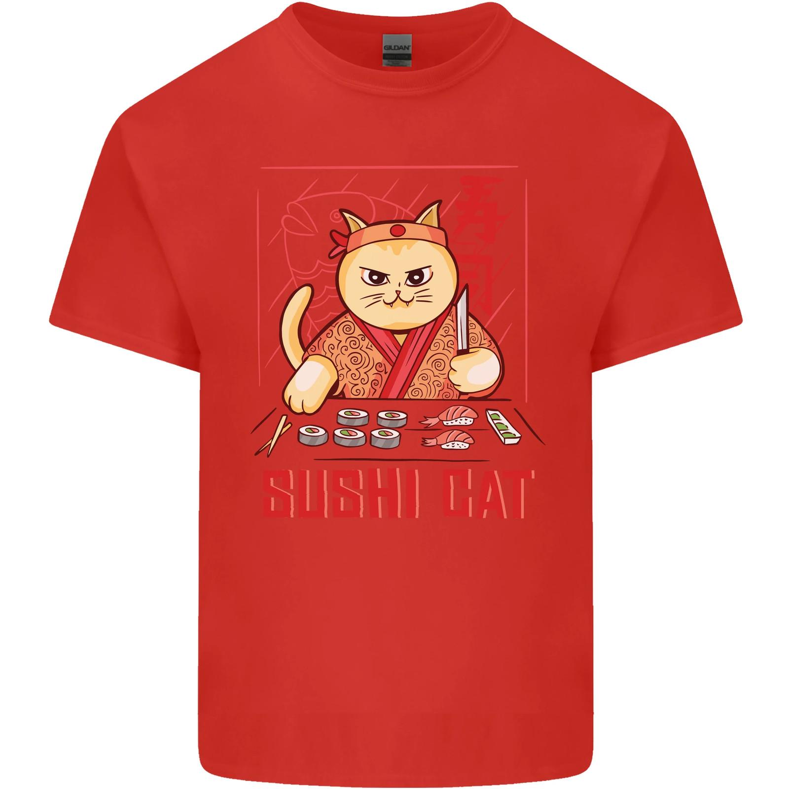 Funny Sushi Cat Food Fish Chef Japan Mens Cotton TShirt Woman Man Summer Fashion Casual Graphic T Shirts Streetwear Tops Tee S