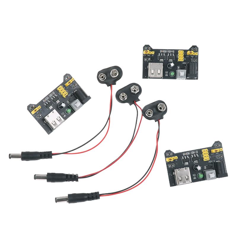 Mb102 Moduł Zasilania do Płytki Stykowej Bezlutowej 3,3V 5V Z Klipsem Baterii 9V Kabel Zasilający Wtyk DC 2,1x5,5mm