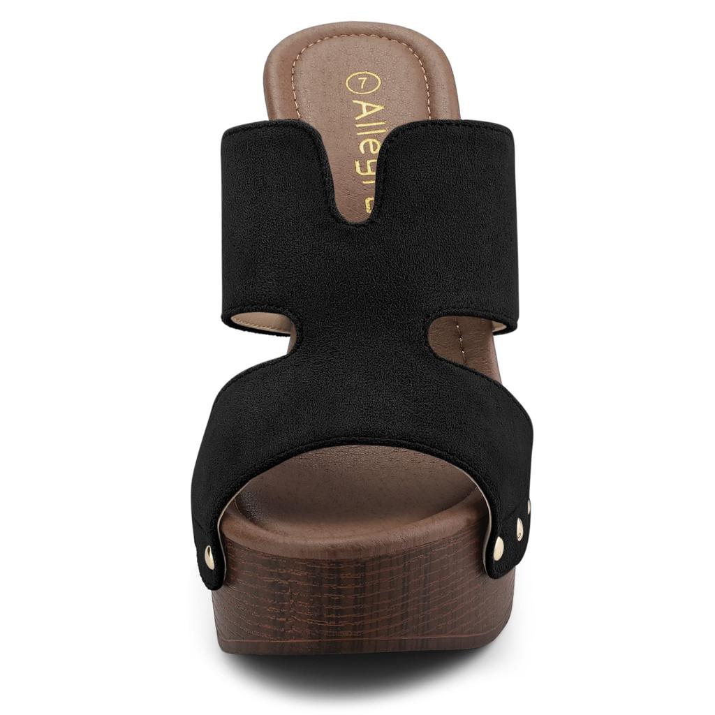 Allegra K Suede Slide Sandals/Mules, Open Toe, Platform, Thick Heel, Women's, Black, Size 24.0cm