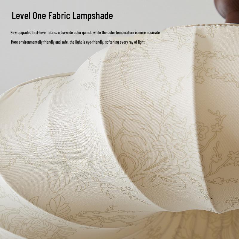 Chinese Fabric Pendant Light for Bedroom or Study - Solid Wood Pattern, Eye-Protecting Ceiling Light for Restaurant.