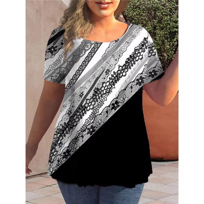 

Женская 3D футболка Летняя футболка с коротким рукавом Женская повседневная свободная одежда Круглый вырез Одежда оверсайз Топ 6XL