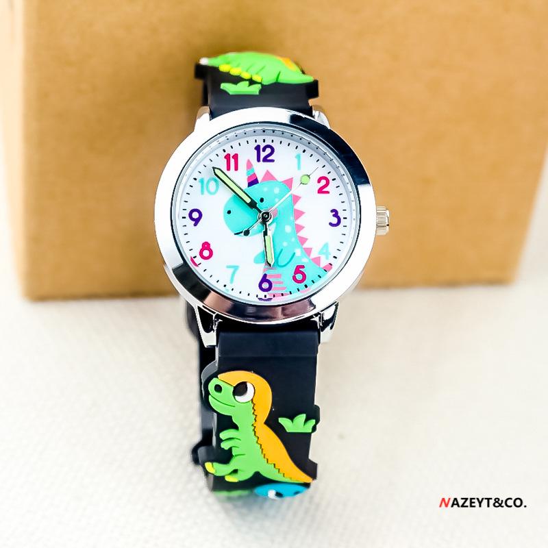 Fashionable 3D Silicone Dinosaur Quartz Watch for Kids - Cute Cartoon Animal Design