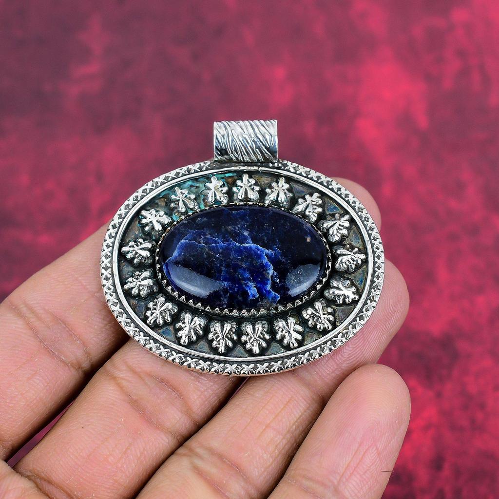 Pingente de Sodalita, Pingente de Joia de Prata Esterlina Sólida 925 com Pedra Preciosa, Pingente de Pedra de Nascimento de Joia Feito à Mão, Presente para Ele