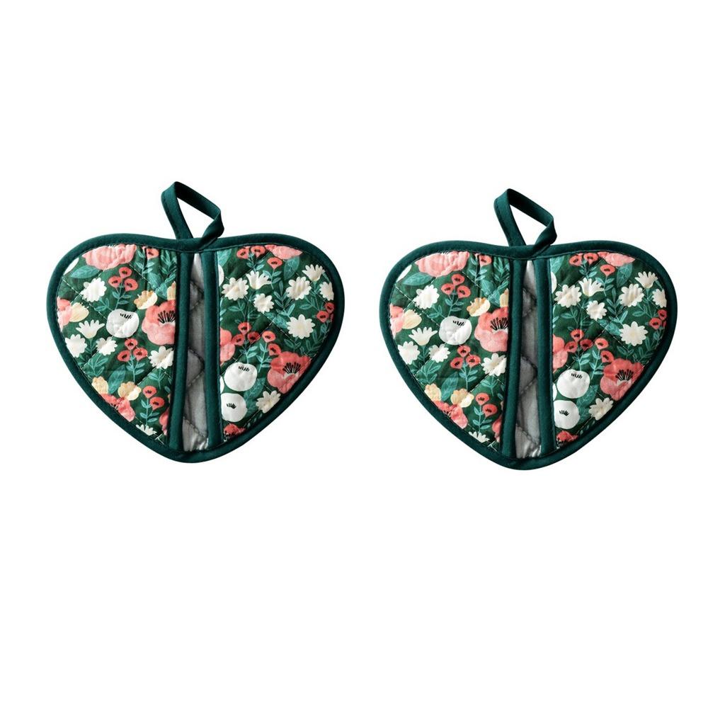 

1 Pair Hot Resistant Heart-shaped Hand Clip Cotton Insulation Pad Multi-functional Oven Mitts BBQ темно-зеленого