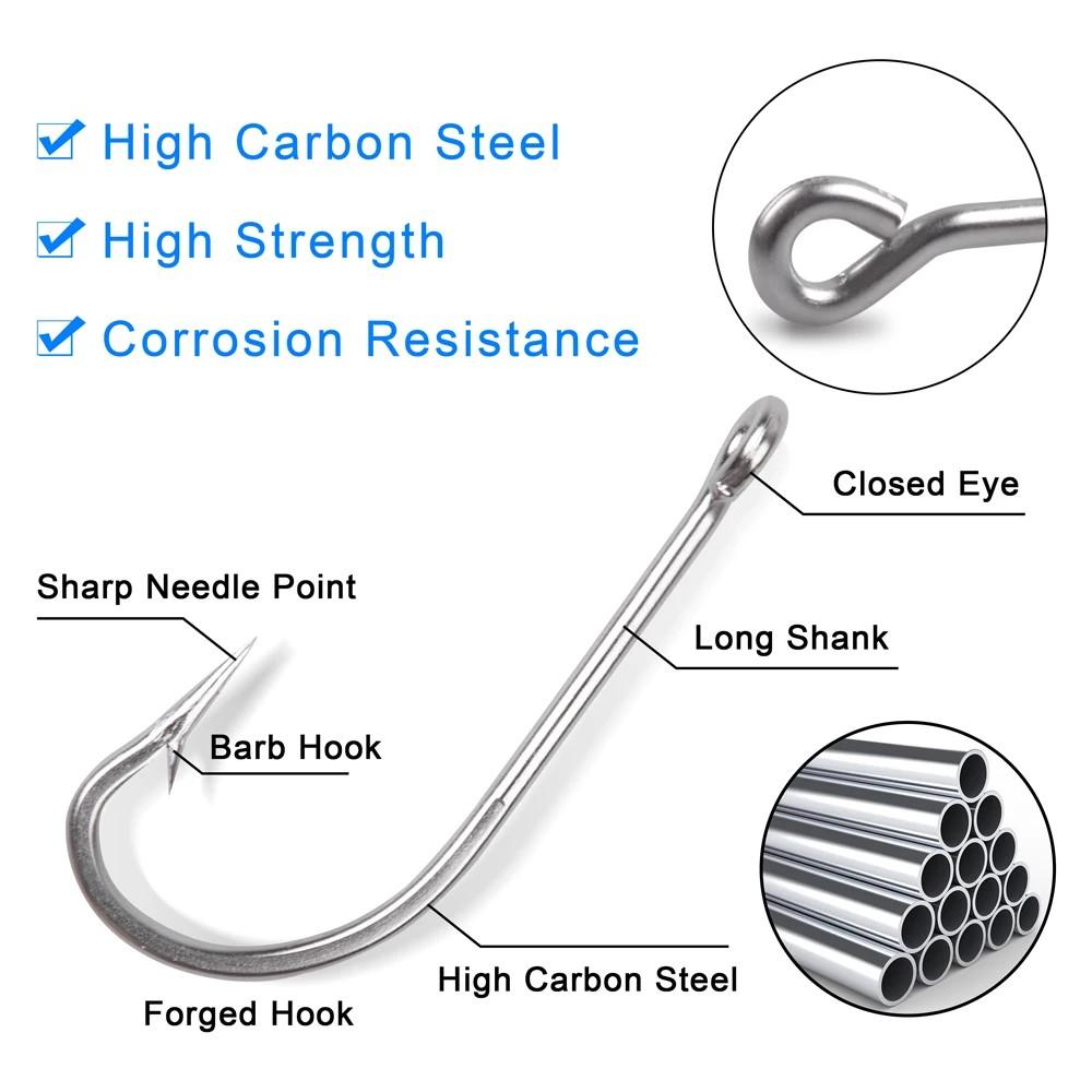 110Pcs Saltwater Fishing Hooks Stainless Steel Extra Strong Long Shank Hooks O'Shaughnessy Forged Fishing Hook for Saltwater