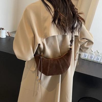 Faux Suede Hobo Shoulder Bags Super Cool Compact Simple Portable Crossbody Bags