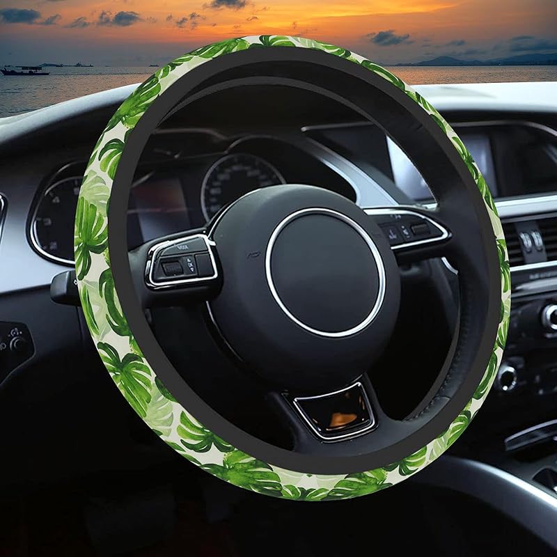 Wildflower Car Steering Wheel Cover, Flower Car Accessory For Diverse Cars, Cute Floral Print Steering Wheel Cover Protector For Women, For Steering