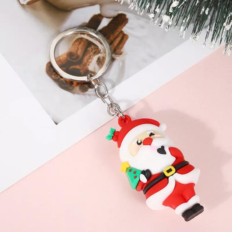 Cute Santa Claus PVC soft rubber key chain pendant cartoon snowman doll bag ornaments holiday gifts