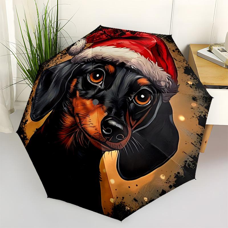 1pc Christmas Dachshund Automatic Folding Umbrella - Portable Collapsible Design, 8-Rib Iron Frame, Durable Fabric yy251125153