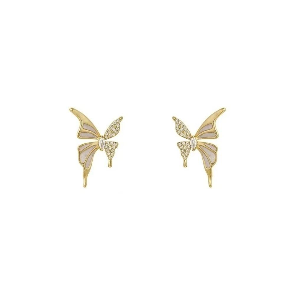 Light Luxury Butterfly Stud Earrings Sweet Ear Accessories Elegant Zircon Earrings Daily белый