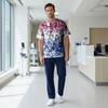 Men's Short Sleeve V-Neck  Print Chest Pocket Care Top