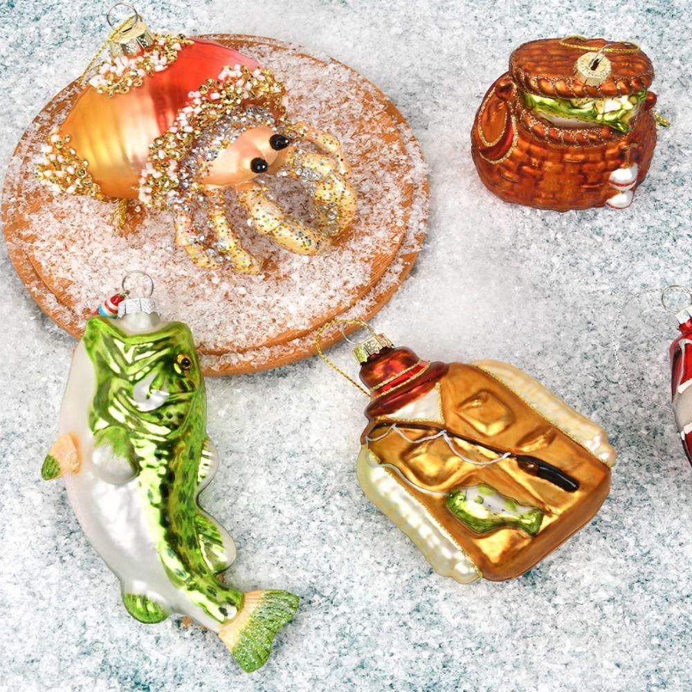 Fishing Series Christmas Tree Decoration Glass Painted Home Scene Decoration Pendants Home